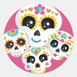 Sugar Skull Dia de La Muerte Halloween Birthday Cl Runt Klistermärke