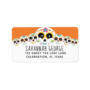 Sugar Skull Dia de La Muerte Halloween Birthday in Adressetikett