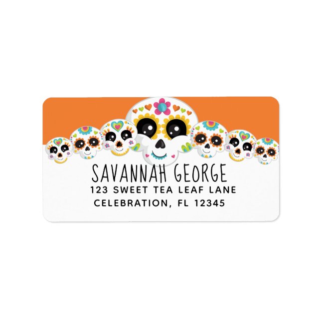 Sugar Skull Dia de La Muerte Halloween Birthday in Adressetikett (Framsidan)