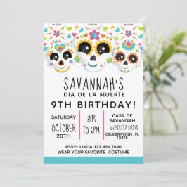 Sugar Skull Dia de La Muerte Halloween Birthday Inbjudningar