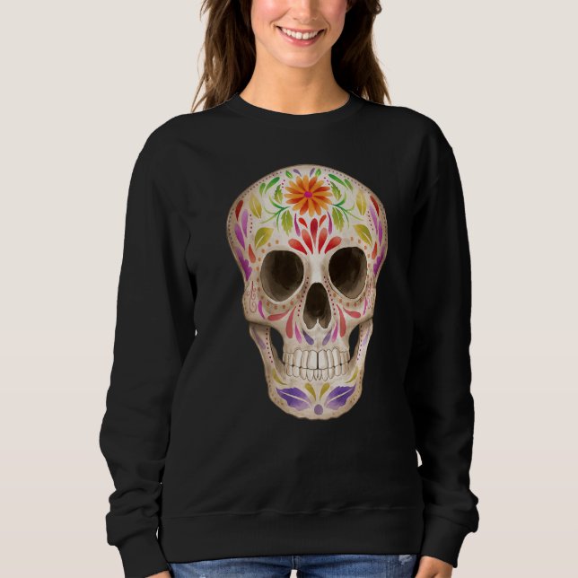 Sugar Skull Dia de Los Muertos Day Dead Calavera T Shirt (Framsida)