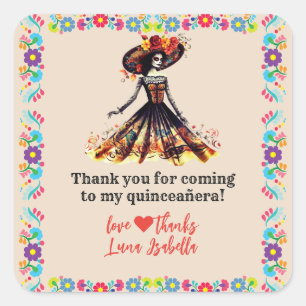 Sugar Skull Dia de los Muertos Day of the dead Fyrkantigt Klistermärke
