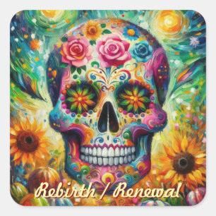 Sugar Skull Dia De Los Muertos Day of the dead Fyrkantigt Klistermärke
