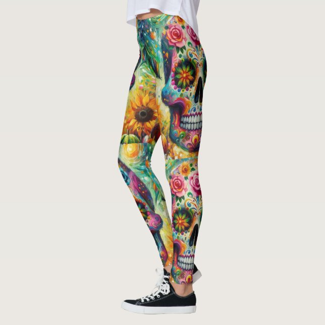 Sugar Skull Dia De Los Muertos Day of the dead Leggings (Vänster)