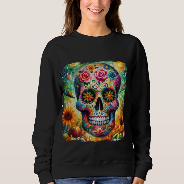 Sugar Skull Dia De Los Muertos Day of the dead T Shirt (Framsida)