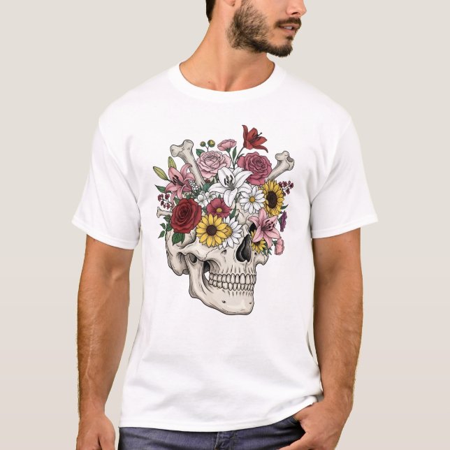 Sugar Skull Dia De Los Muertos Day of the dead T Shirt (Framsida)