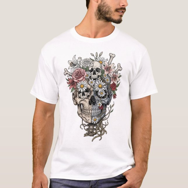 Sugar Skull Dia De Los Muertos Day of the dead T Shirt (Framsida)