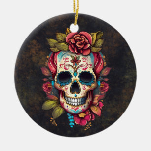 Sugar Skull Dia de los Muertos Julgransprydnad Keramik