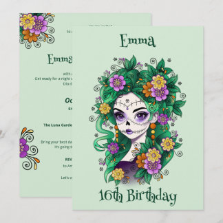Sugar Skull Dia de los Muertos Sweet 16 Birthday Inbjudningar