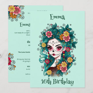 Sugar Skull Dia de los Muertos Sweet 16 Birthday Inbjudningar