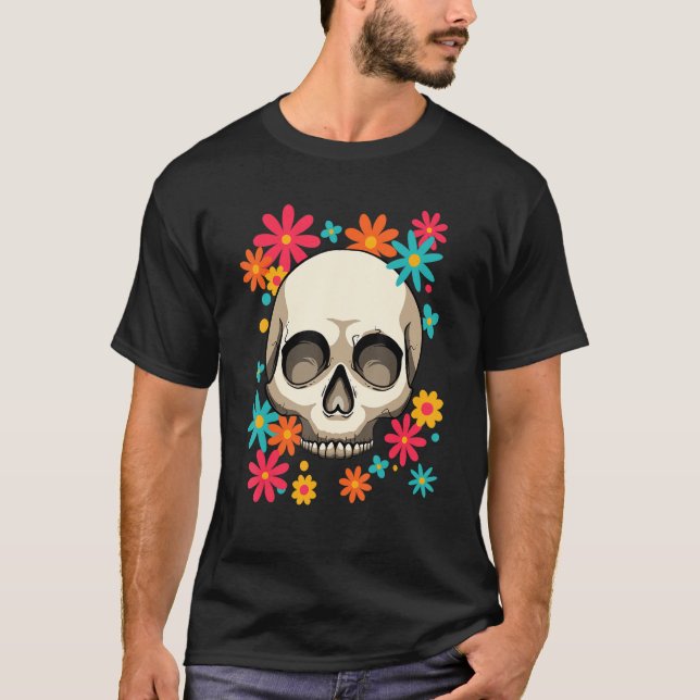 Sugar Skull Dia De Muertos Blommigt Day of the dea T Shirt (Framsida)