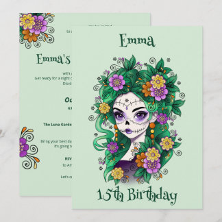 Sugar Skull Dia de Muertos Quinceañera Birthday Inbjudningar