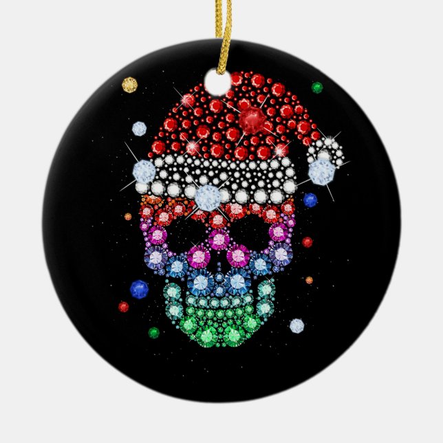 Sugar Skull Dimond med Santa Hat God jul Julgransprydnad Keramik (Framsidan)