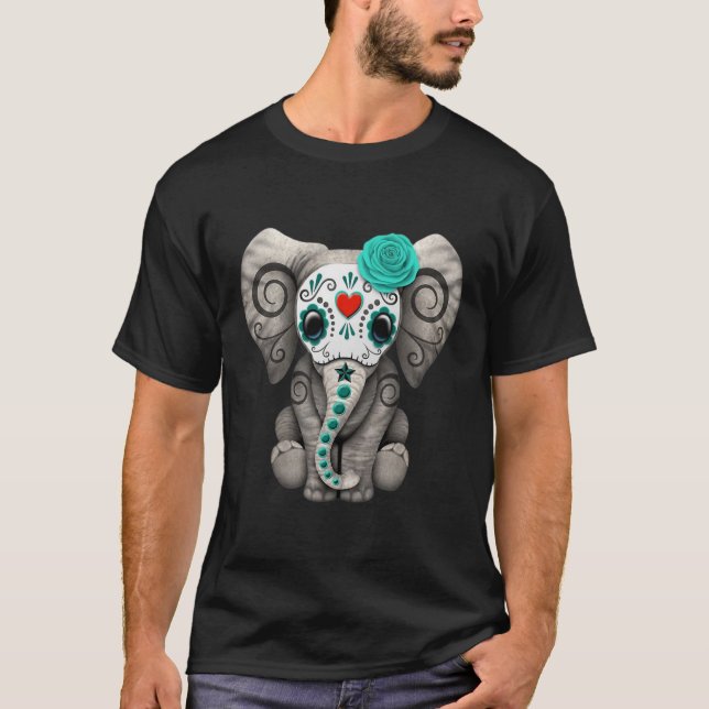 Sugar Skull Elephant Day of the dead Halloween  T Shirt (Framsida)