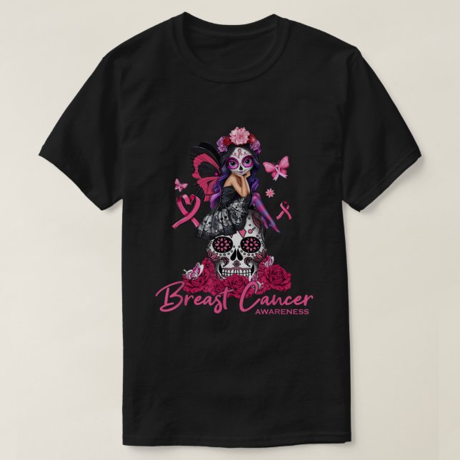 Sugar Skull Fight Breast Cancer Awareness Like A G T Shirt (Design framsida)