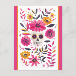 Sugar Skull Fuchsia Mexiko Flowers Cinco de Mayo Vykort