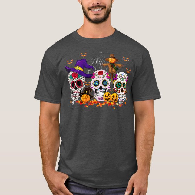 Sugar Skull Funny Halloween's för manar Women Boys T Shirt (Framsida)