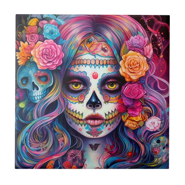 Sugar Skull Girl Day of the dead Kakelplatta (Framsidan)