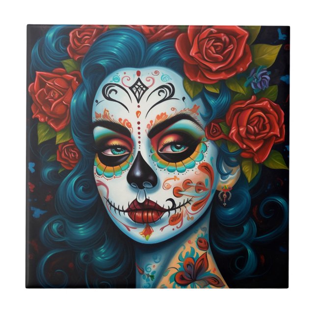 Sugar Skull Girl Day of the dead Kakelplatta (Framsidan)