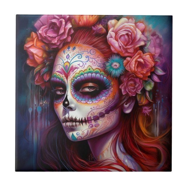 Sugar Skull Girl Day of the dead Kakelplatta (Framsidan)