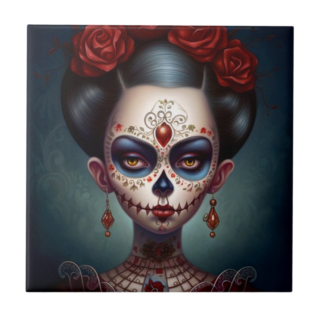 Sugar Skull Girl Day of the dead Kakelplatta (Framsidan)