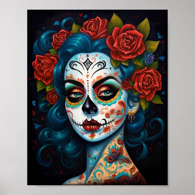 Sugar Skull Girl Day of the dead Poster (Framsidan)