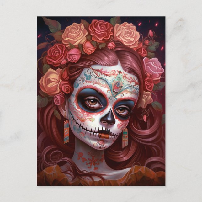 Sugar Skull Girl Day of the dead Vykort (Framsida)