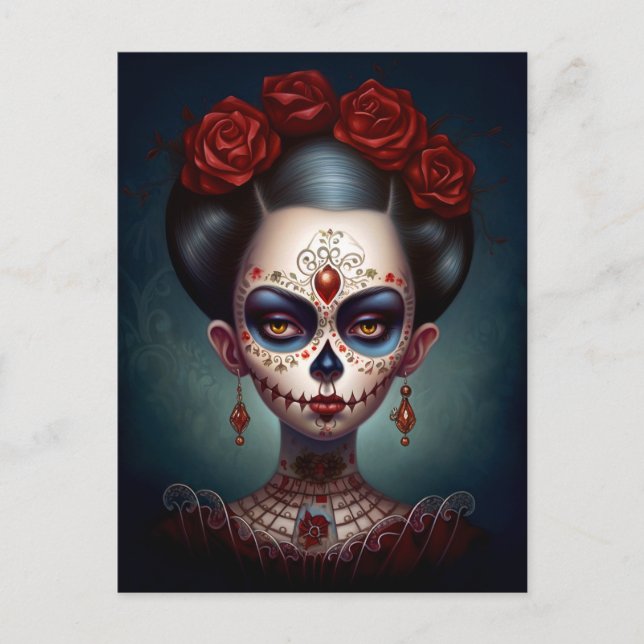Sugar Skull Girl Day of the dead Vykort (Framsida)