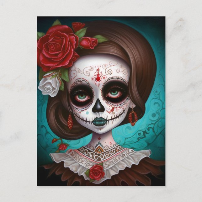 Sugar Skull Girl Day of the dead Vykort (Framsida)
