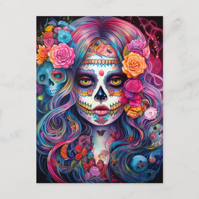 Sugar Skull Girl Day of the dead Vykort (Framsida)