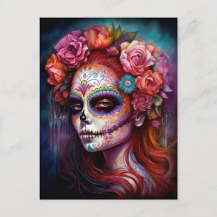 Sugar Skull Girl Day of the dead Vykort