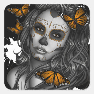 Sugar Skull Girl Fyrkantigt Klistermärke