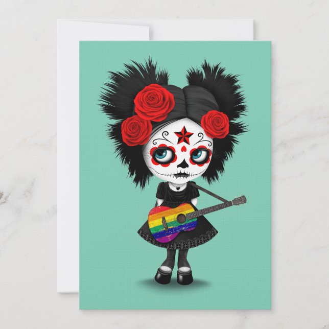 Sugar Skull Girl som spelar Rainbow Flagga Guitar (Framsida)