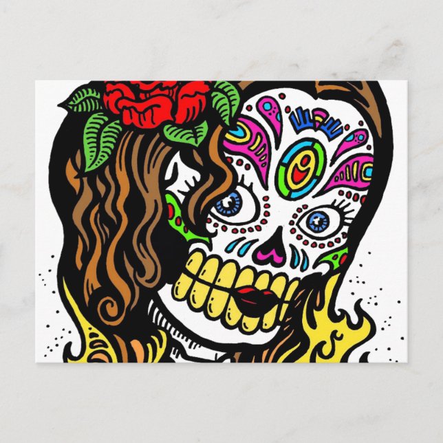 Sugar Skull Girl Vykort (Framsida)