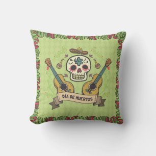 Sugar Skull & Guitars Dia de Muertos Dekorativ kud Kudde