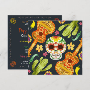 Sugar Skull & Guitars Dia de Muertos-inbjudan Inbjudningar
