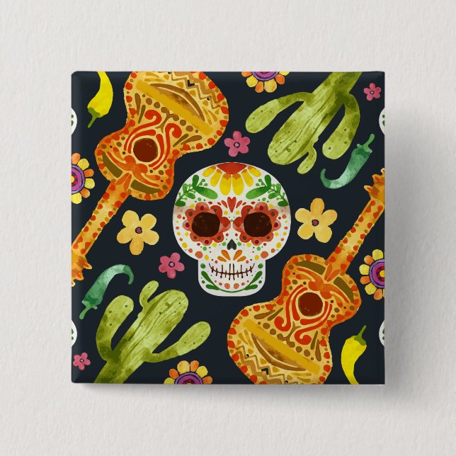 Sugar Skull & Guitars Dia de Muertos | Knapp (Framsida)