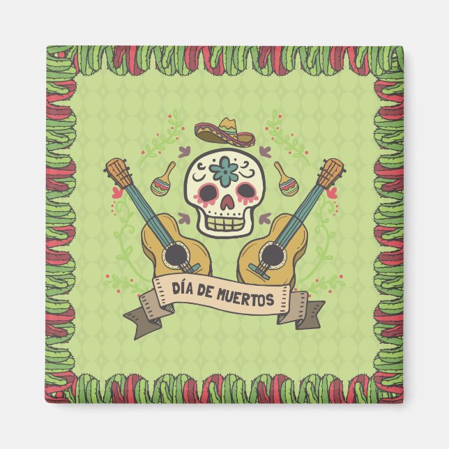 Sugar Skull & Guitars Dia de Muertos | Magnet (Framsidan)