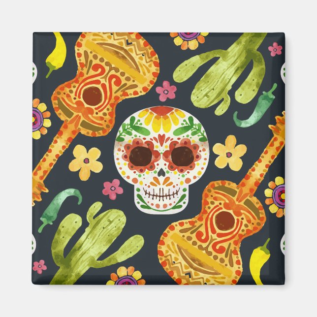 Sugar Skull & Guitars Dia de Muertos | Magnet (Framsidan)