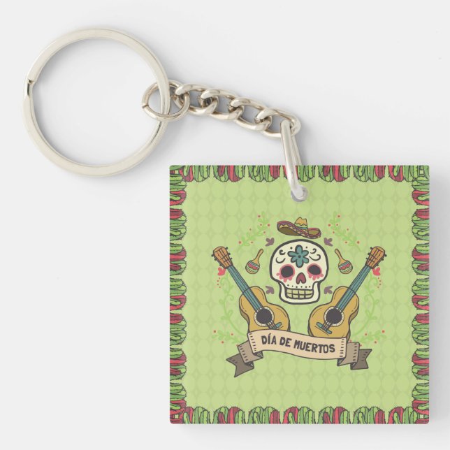 Sugar Skull & Guitars Dia de Muertos | Nyckelkedja (Framsidan)