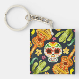 Sugar Skull & Guitars Dia de Muertos Nyckelkedja