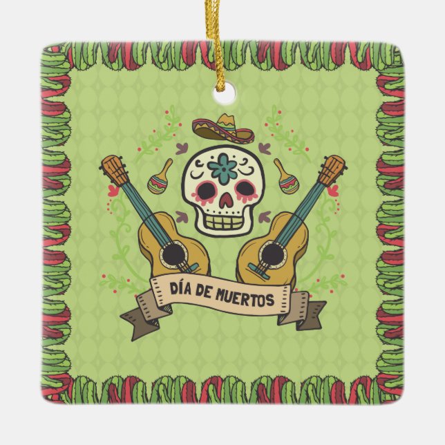 Sugar Skull & Guitars Dia de Muertos | Ornament (Framsida)