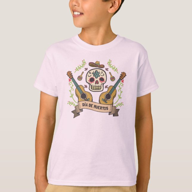 Sugar Skull & Guitars Dia de Muertos Sleeve Shirt T (Framsida)