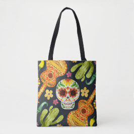 Sugar Skull & Guitars Dia de Muertos | Tote Bag Tygkasse