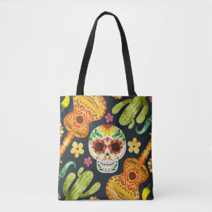 Sugar Skull & Guitars Dia de Muertos Tote Bag Tygkasse