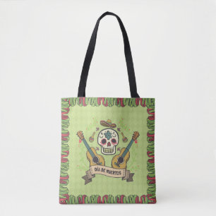 Sugar Skull & Guitars Dia de Muertos Tote Bag Tygkasse