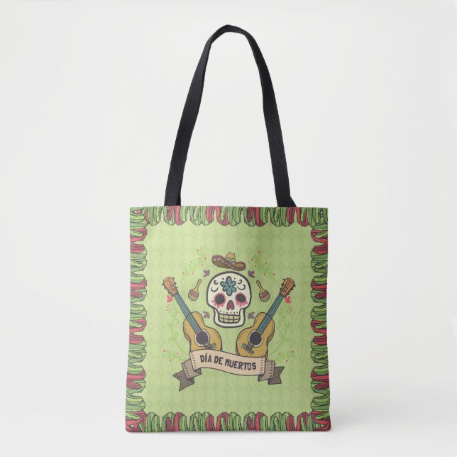 Sugar Skull & Guitars Dia de Muertos | Tote Bag Tygkasse (Framsida)