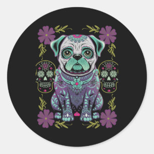 Sugar Skull Halloween Day Dead Pug Dia Los Muertos Runt Klistermärke
