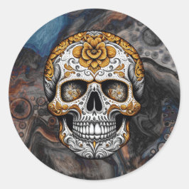 Sugar Skull Halloween Día de Muertos Runt Klistermärke