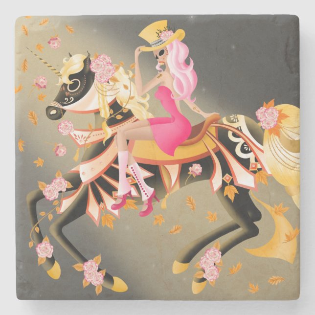 Sugar Skull Horse & Lady Stone Coaster Stenunderlägg (Framsidan)